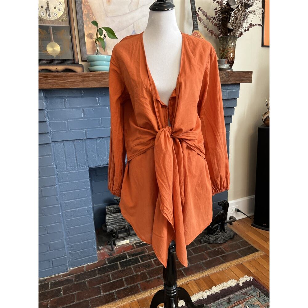 Faithfull The Brand Size 6 S 100% Cotton Floral Tie Wrap Top Orange‎